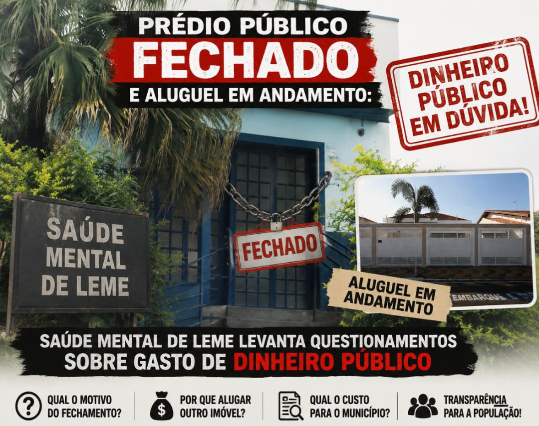 PRÉDIO PÚBLICO FECHADO E ALUGUEL EM ANDAMENTO: SAÚDE MENTAL DE LEME LEVANTA QUESTIONAMENTOS SOBRE GASTO DE DINHEIRO PÚBLICO