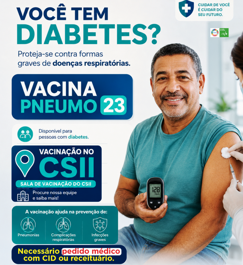 VACINA PNEUMO 23 ESTÁ DISPONÍVEL PARA PESSOAS COM DIABETES EM LEME