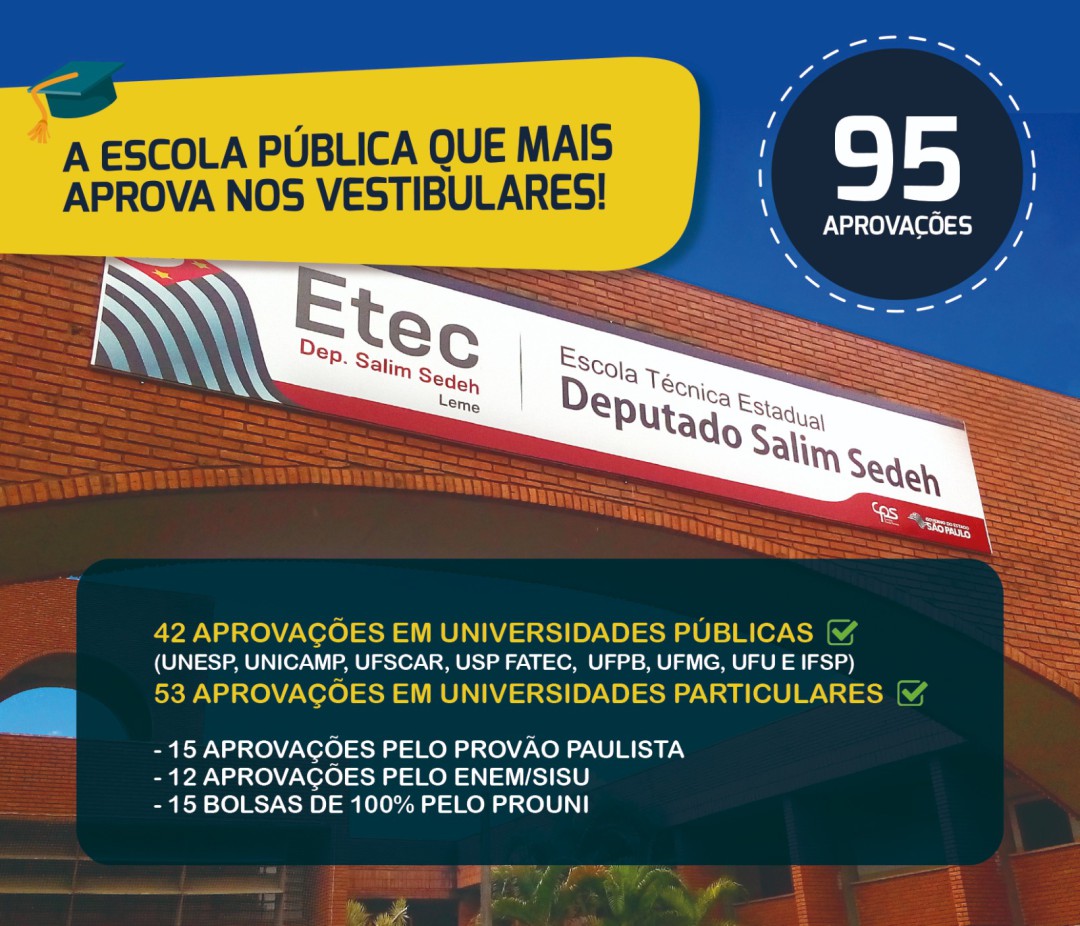 95 APROVAÇÕES EM UNIVERSIDADES: ALUNOS DA ETEC “DEP. SALIM SEDEH” SÃO DESTAQUES NOS VESTIBULARES 2023