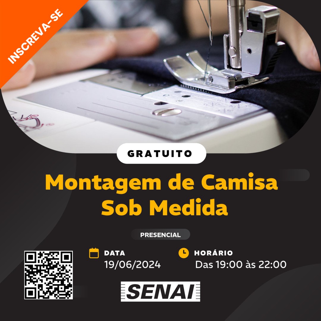 CURSO GRATUITO DE MONTAGEM DE CAMISA SOB MEDIDA - 90 HORAS