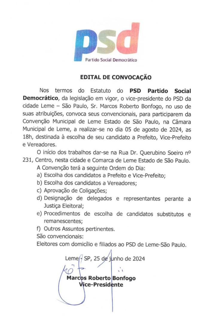 EDITAL DE CONVOCAÇÃO DO PSD