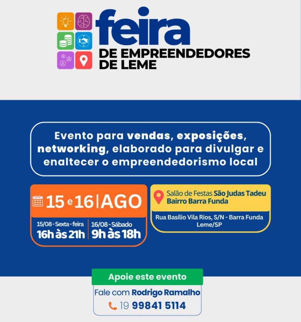 FEIRA DE EMPREENDEDORES DE LEME REÚNE 28 EXPOSITORES E OFERECE ESPAÇO GASTRONÔMICO AO PÚBLICO