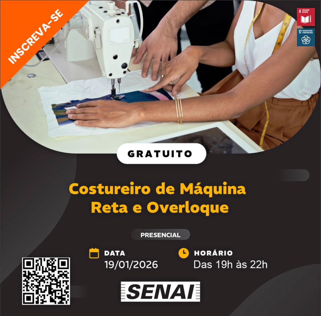 PREFEITURA DE LEME E SENAI OFERECEM CURSO GRATUITO DE COSTUREIRO DE MÁQUINA RETA E OVERLOQUE