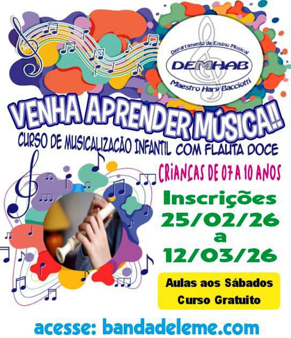 VENHA APRENDER MÚSICA – INSCRIÇÕES ABERTAS