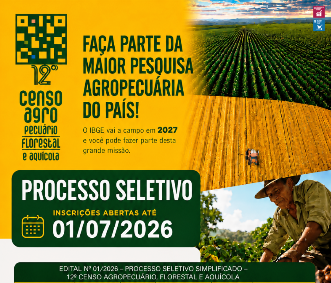 IBGE ABRE MAIS DE 8 MIL VAGAS TEMPORÁRIAS PARA ATUAÇÃO NO CENSO AGROPECUÁRIO 2026