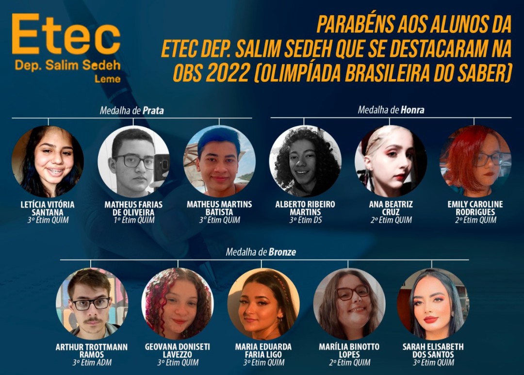 ETEC “Dep. Salim Sedeh” se destaca por mais um ano na Olimpíada Brasileira do Saber - 2022