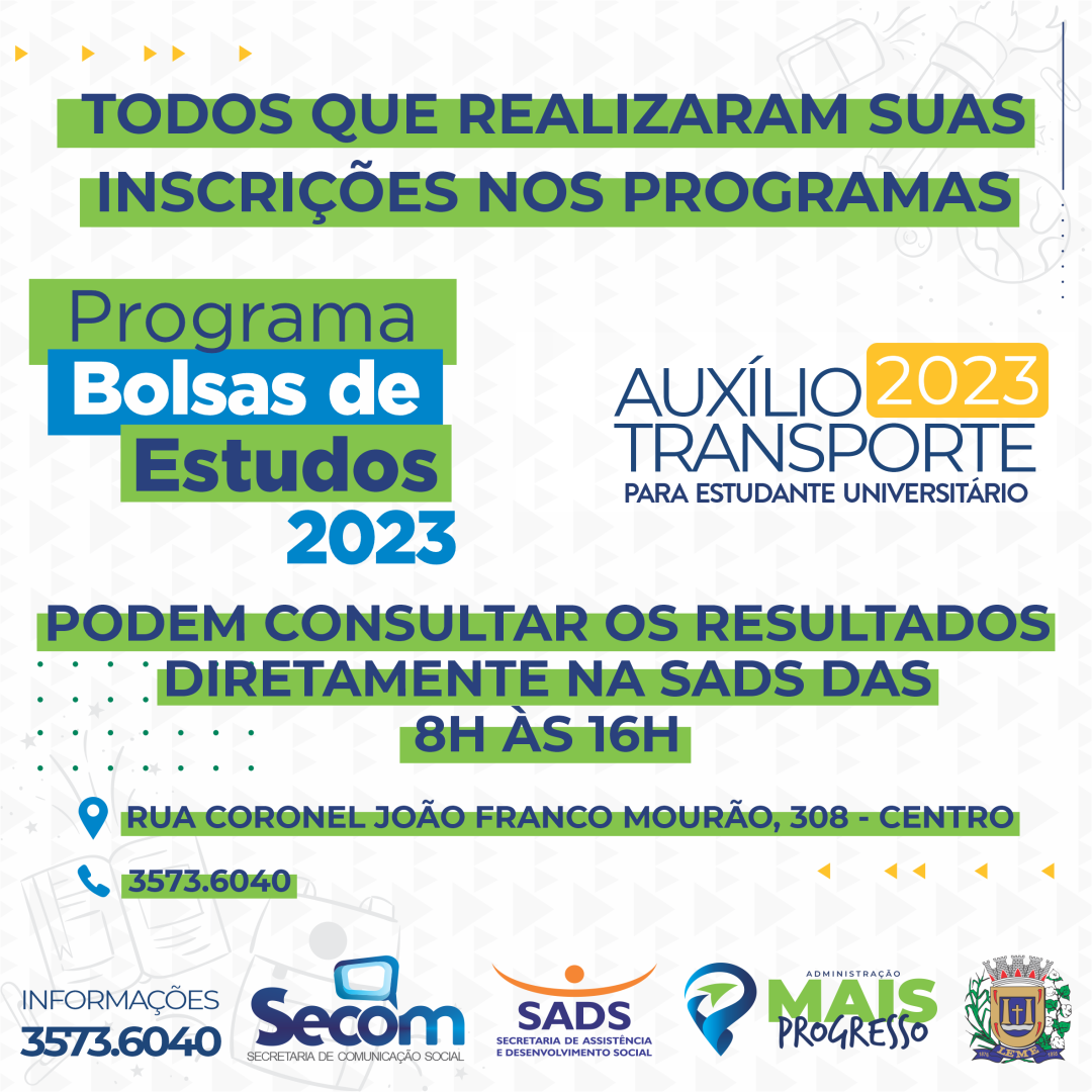 Programas Bolsa de Estudos e Auxílio Transporte 2023