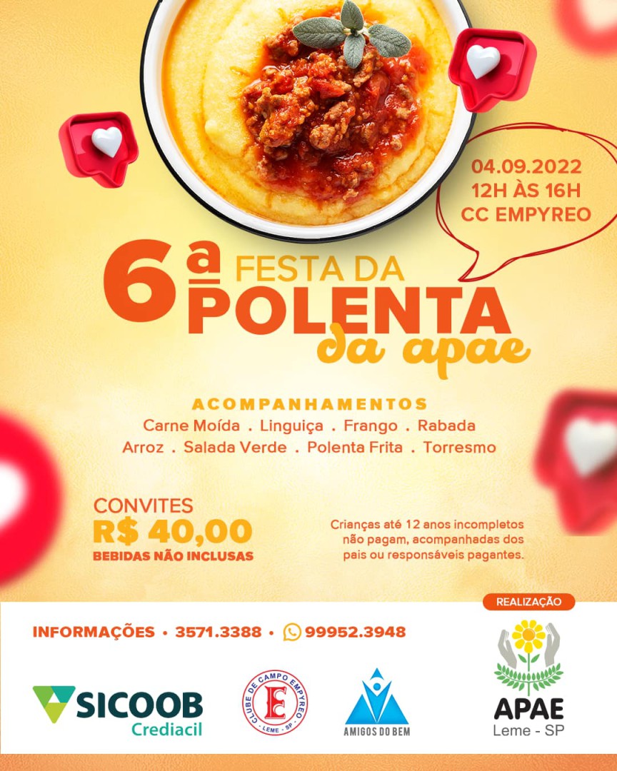 A 6ª Festa da Polenta da APAE vem aí