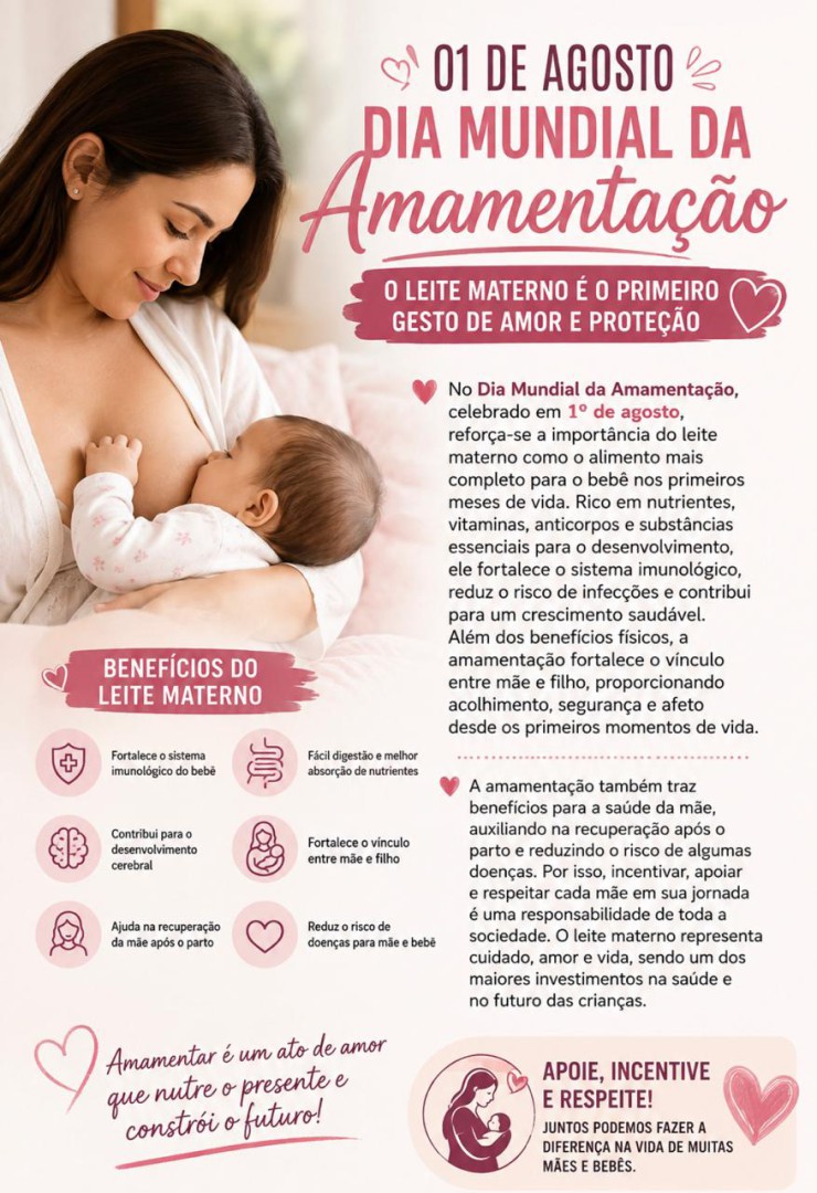 DIA MUNDIAL DA AMAMENTAÇÃO: O LEITE MATERNO É O PRIMEIRO GESTO DE AMOR E PROTEÇÃO