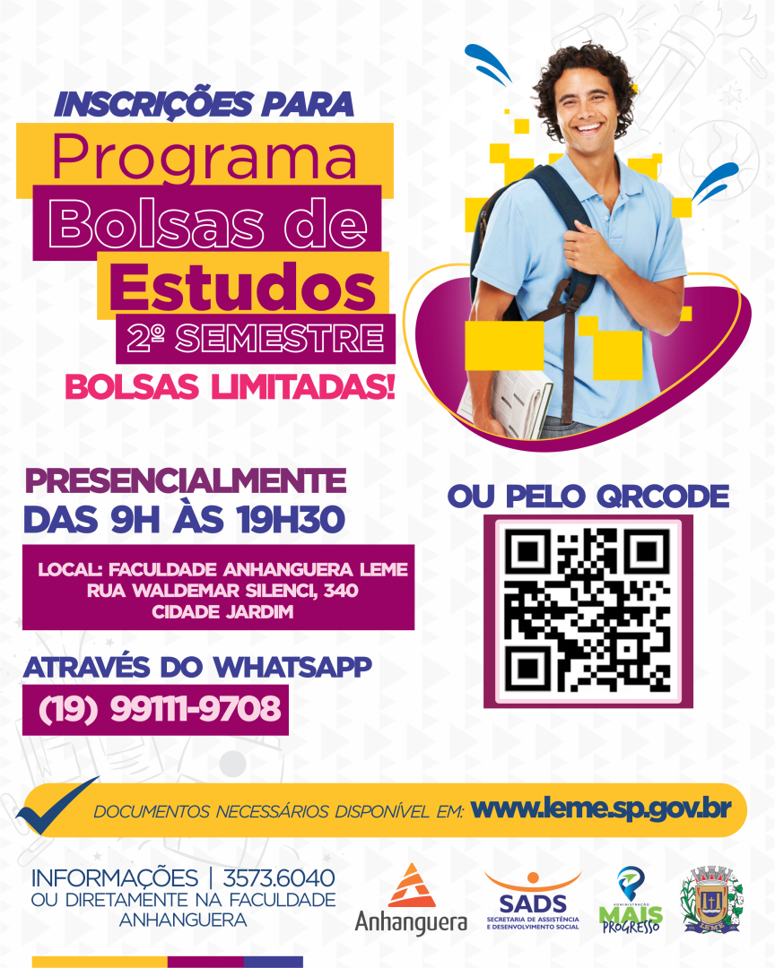 SADS informa sobre inscrições para o Programa Bolsas de Estudos – 2º Semestre 2023