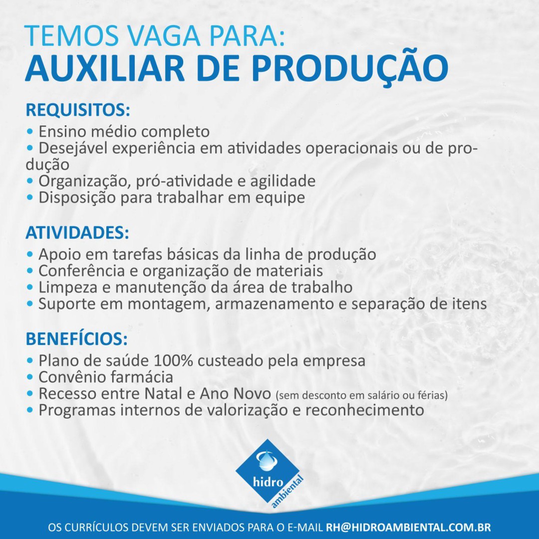 TEMOS VAGA NA HIDRO AMBIENTAL