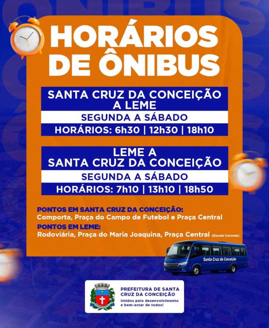 PREFEITURA DE SANTA CRUZ INFORMA HORÁRIOS DE ÔNIBUS EMERGENCIAL A PARTIR DO DIA 15 DE ABRIL DE 2026
