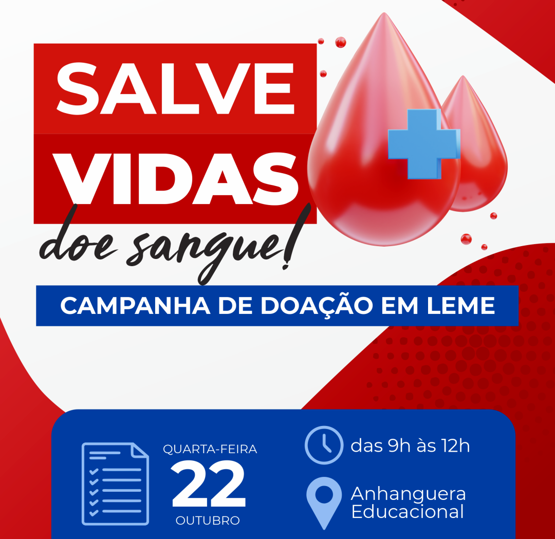 QUINTA ETAPA DO CALENDÁRIO DE DOAÇÃO DE SANGUE SERÁ NO DIA 22 DE OUTUBRO