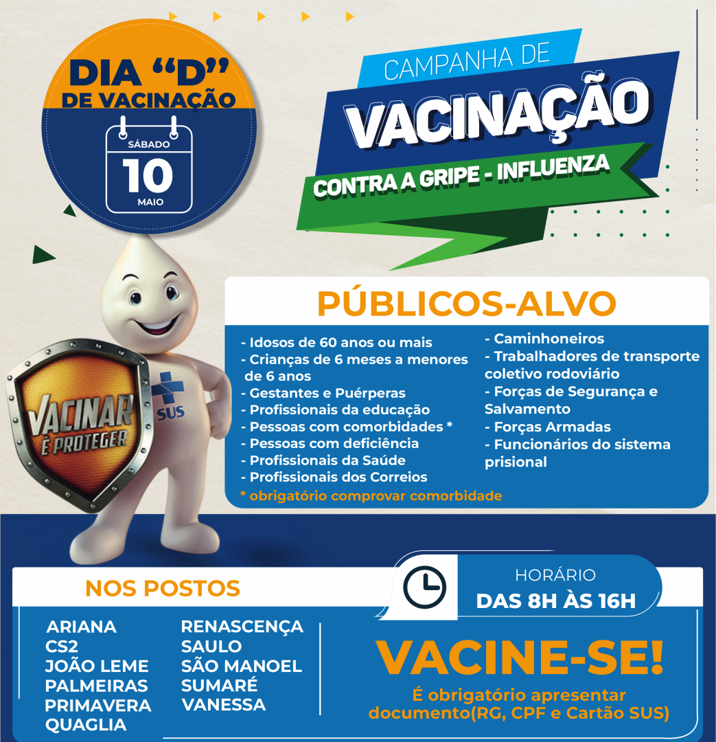 10 DE MAIO – DIA “D” DA CAMPANHA DE VACINAÇÃO CONTRA GRIPE