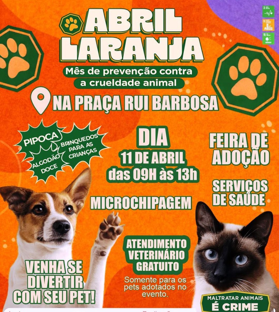 ABRIL LARANJA: UM DIA DE AMOR E CONSCIENTIZAÇÃO PELOS ANIMAIS – SÁBADO – 11 DE ABRIL DE 2026