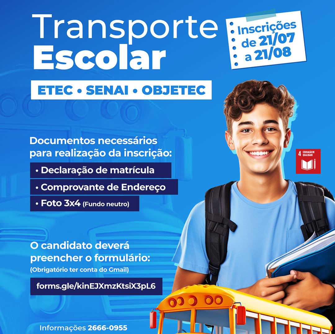 INSCRIÇÕES PARA O TRANSPORTE ESCOLAR - 2º SEMESTRE DE 2025