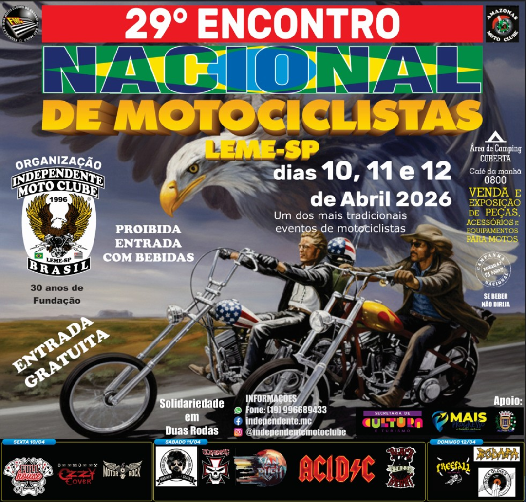 29º ENCONTRO NACIONAL DE MOTOCICLISTAS DE LEME DE 10 A 12 DE ABRIL DE 2026