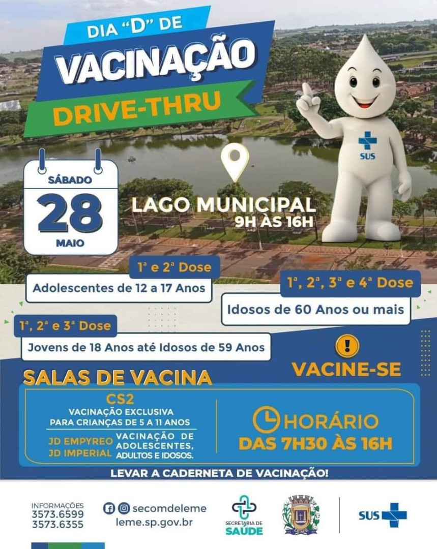 DIA “D” DE VACINAÇÃO CONTRA A COVID-19 – 28 DE MAIO DAS 7H30 ÀS 16H