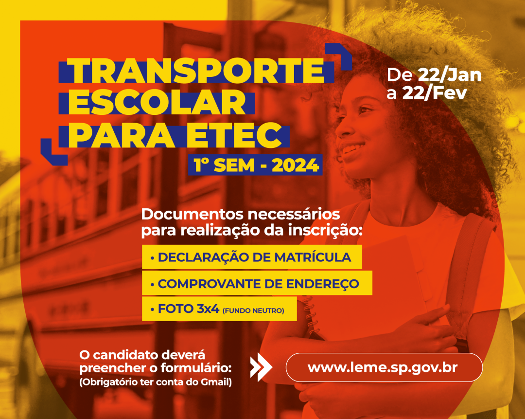 TRANSPORTE ESCOLAR PARA ETEC - 1º SEMESTRE DE 2024