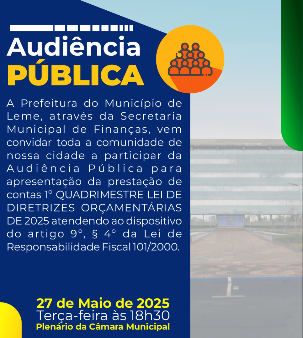 SECRETARIA DE FINANÇAS INFORMA SOBRE AUDIÊNCIA PÚBLICA NO DIA 27 DE MAIO
