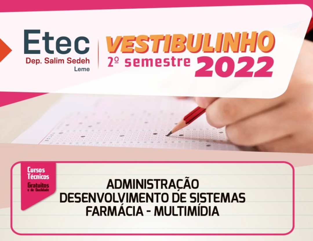 Inscrições para o Vestibulinho da ETEC vão até o próximo dia 06 de junho