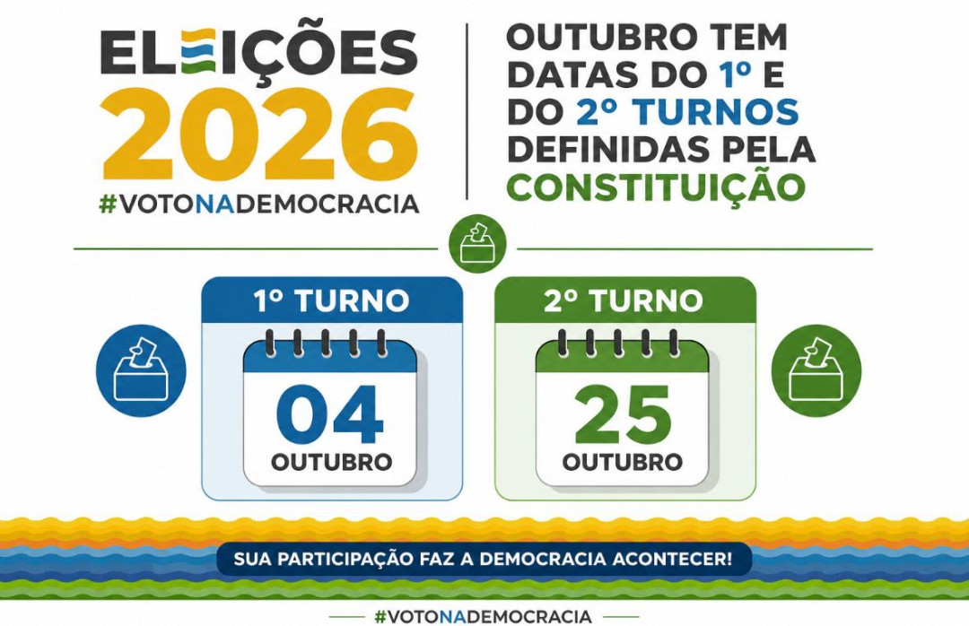 ELEIÇÕES 2026: OUTUBRO TEM DATAS DO 1º E DO 2º TURNOS DEFINIDAS PELA CONSTITUIÇÃO, SENDO 04 E 25 DE OUTUBRO