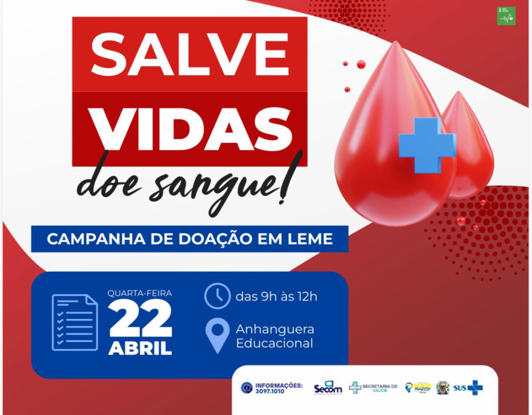 SEGUNDA ETAPA DO CALENDÁRIO DE DOAÇÃO DE SANGUE SERÁ NO DIA 22 DE ABRIL DE 2026