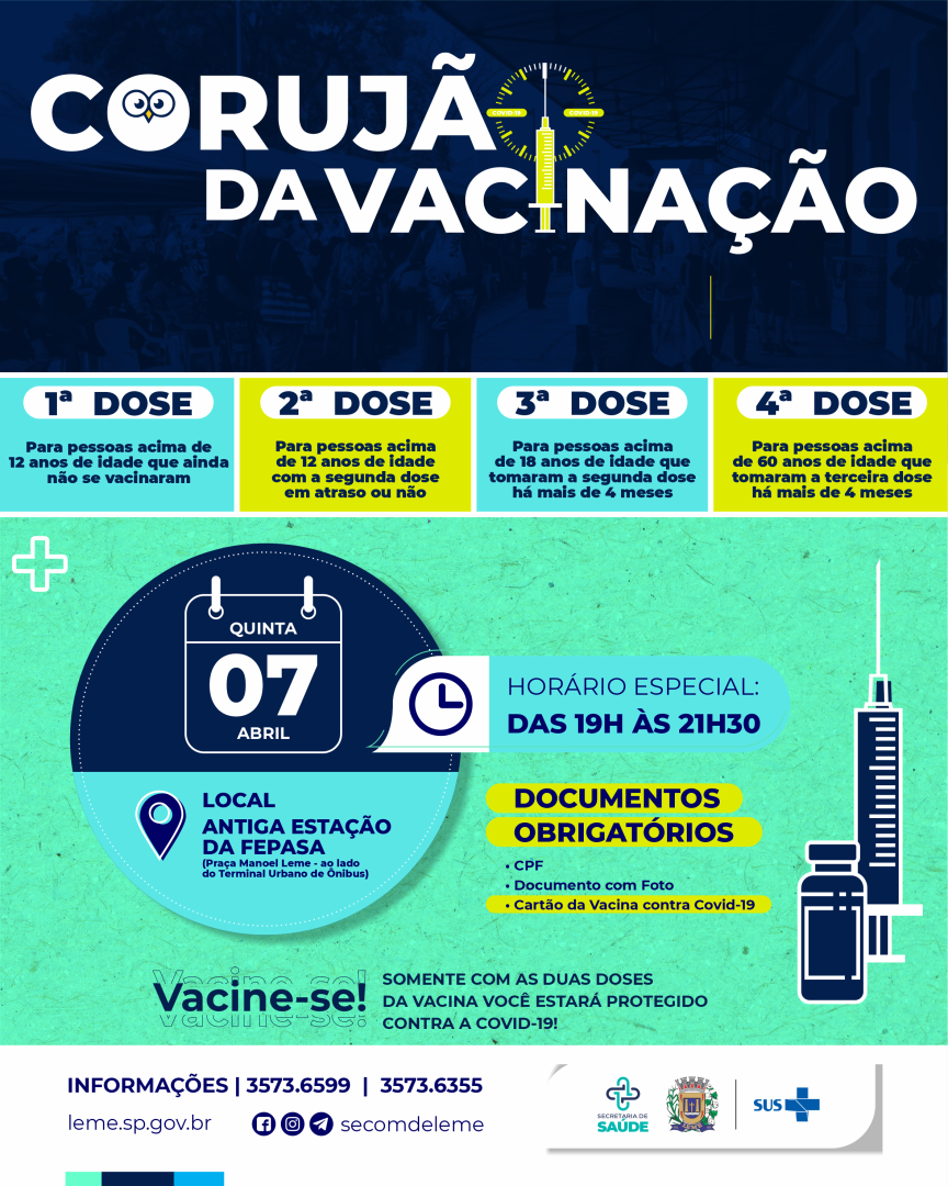 Atenção: “Corujão da Vacinação” na quinta, 07 de abril