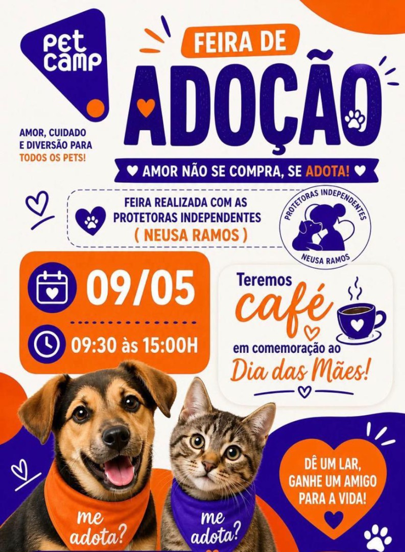 FEIRINHA DE ADOÇÃO RESPONSÁVEL NESTE SÁBADO, 09 DE MAIO DE 2026