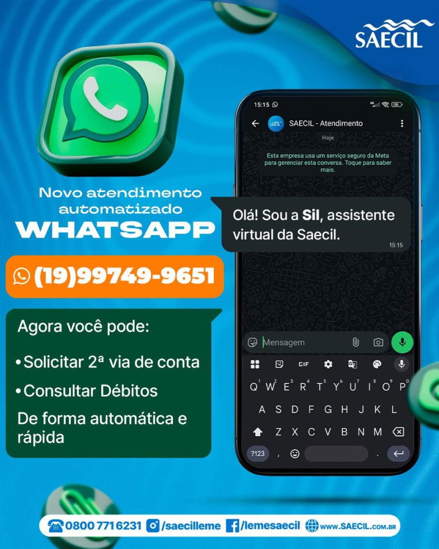 SAECIL ESTÁ COM NOVO ATENDIMENTO AUTOMATIZADO WHATSAPP