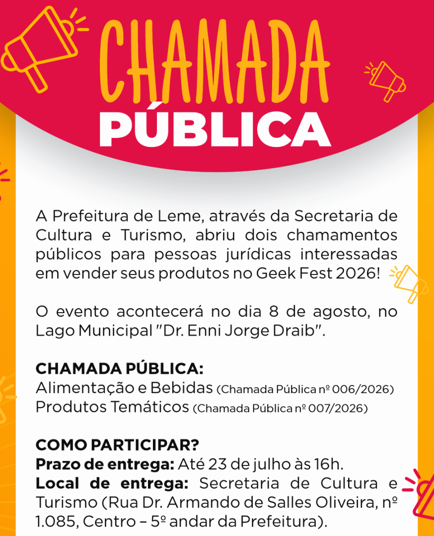 PREFEITURA ABRE DOIS CHAMAMENTOS PÚBLICOS PARA COMÉRCIO E ALIMENTAÇÃO NO GEEK FEST 2026