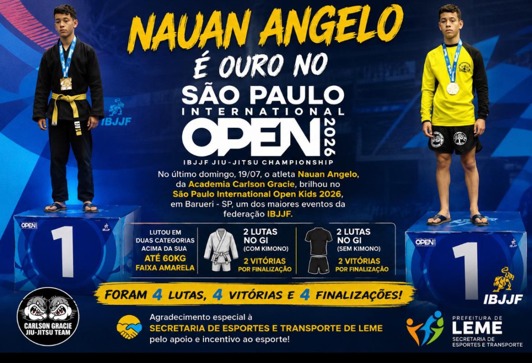 NAUAN ANGELO CONQUISTA OURO NO SÃO PAULO INTERNATIONAL OPEN KIDS 2026 DA IBJJF