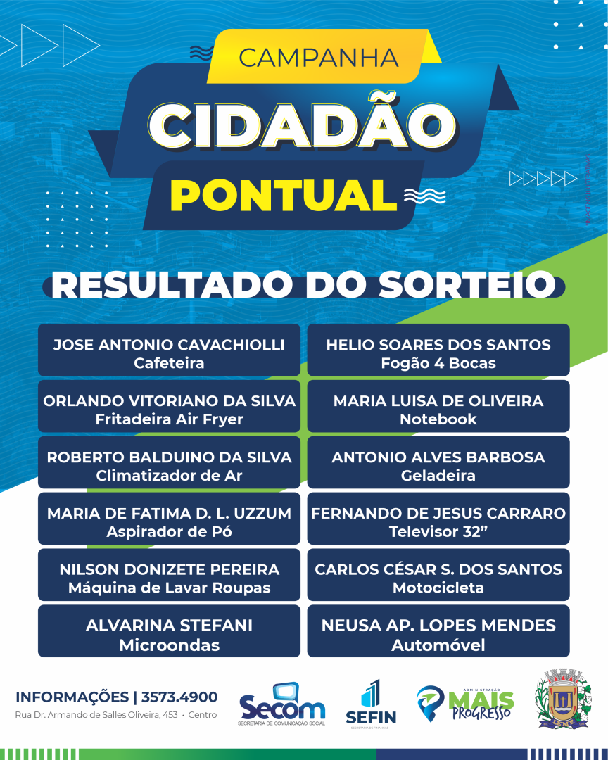 Confira os contemplados no sorteio da Campanha Cidadão Pontual 2022