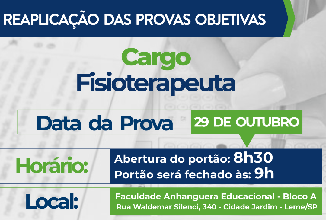 Reaplicação das provas objetivas do cargo de fisioterapeuta