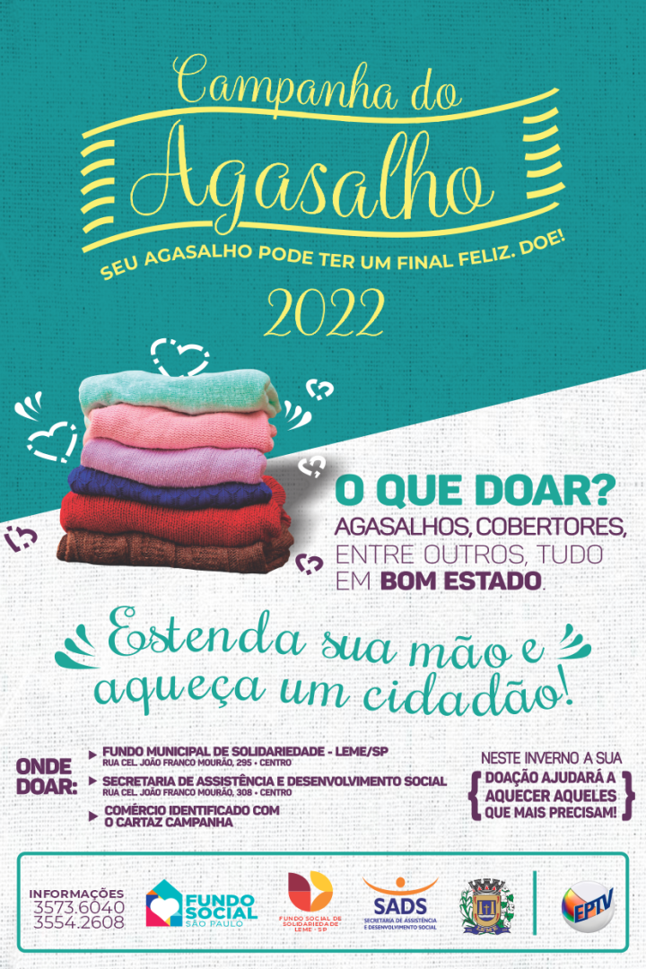 Campanha do Agasalho 2022  Arrecadações continuam – Entrega dos Agasalhos começará dia 26 de Junho