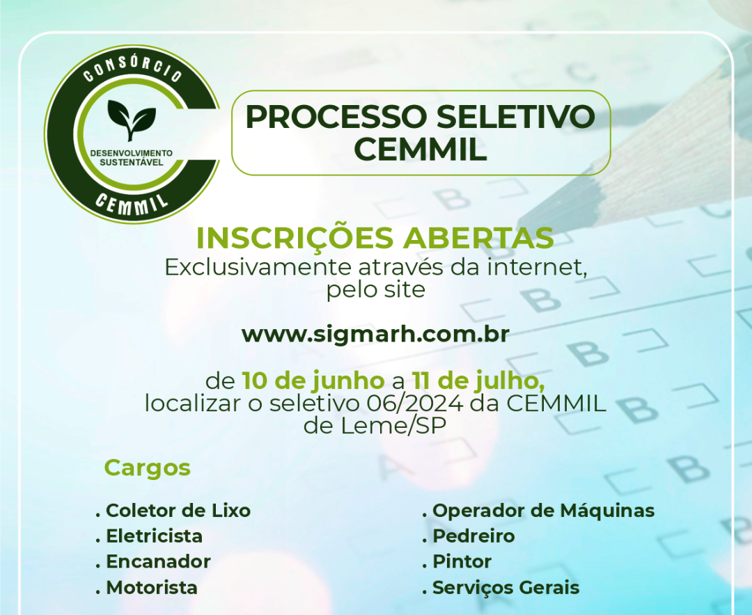 CEMMIL ABRE INSCRIÇÕES PARA PROCESSO SELETIVO