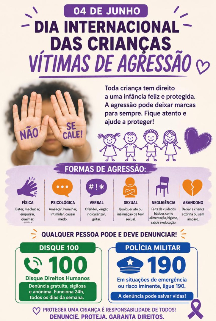 04 DE JUNHO – DIA INTERNACIONAL DAS CRIANÇAS VÍTIMAS DE AGRESSÃO