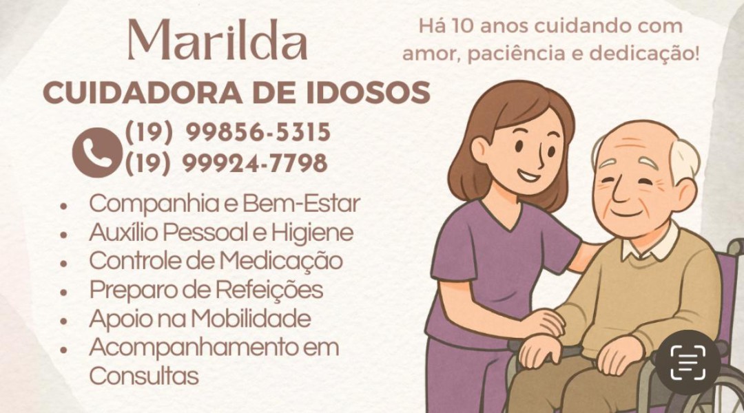 MARILDA CUIDADORA DE IDOSOS COM EXPERIÊNCIA COMPROVADA