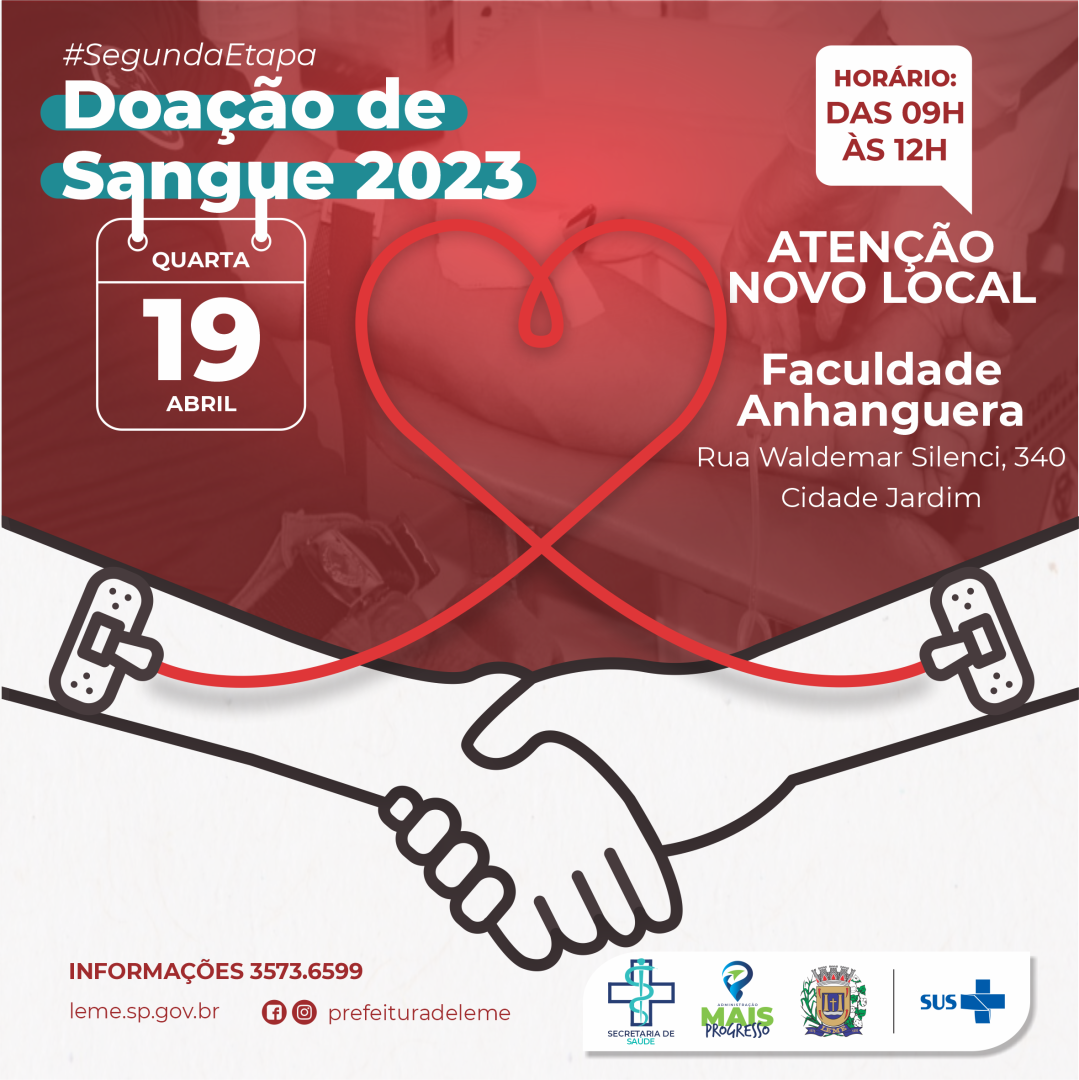 Segunda etapa do calendário de doação de sangue 2023, acontece dia 19 de abril