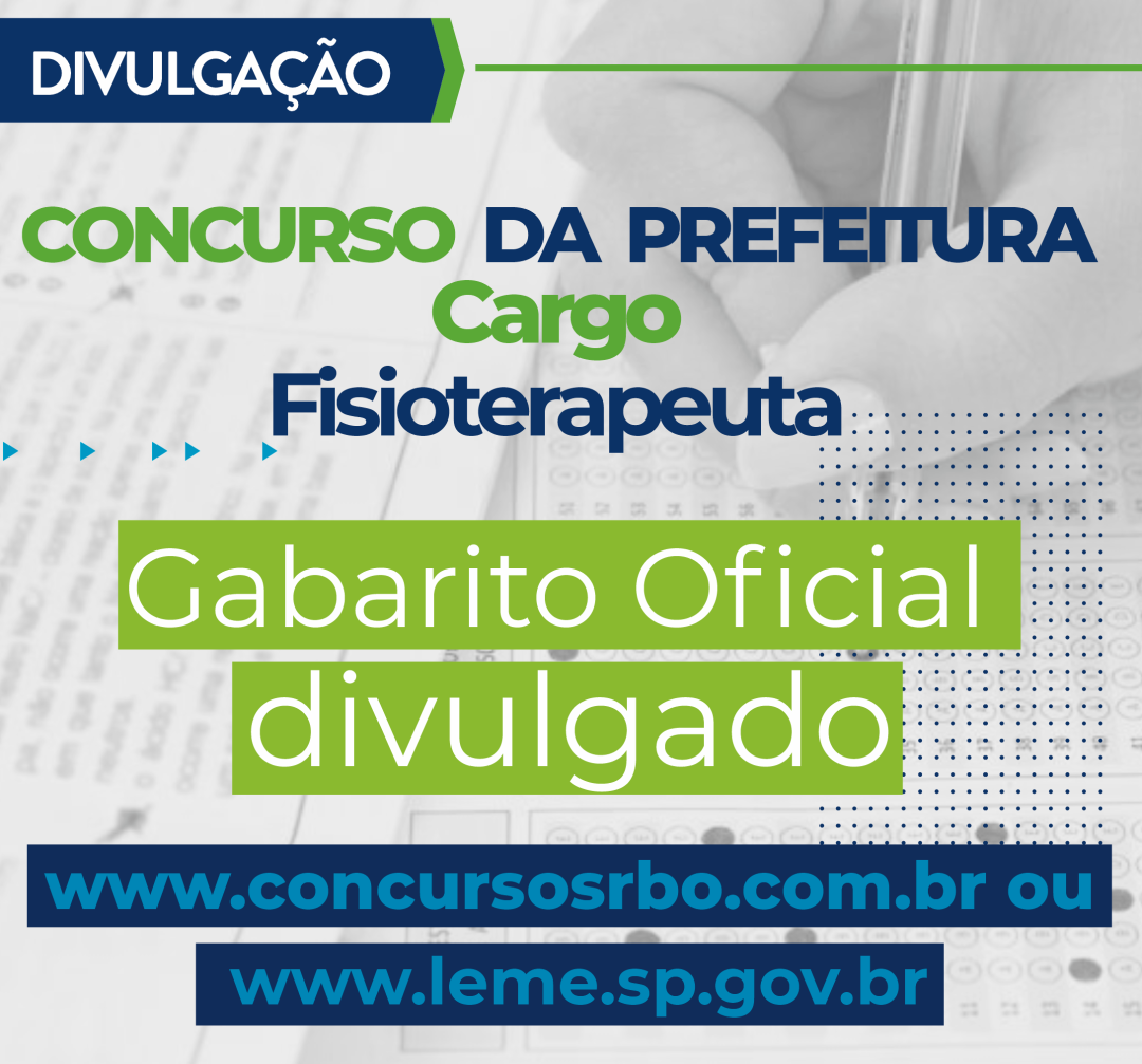 Divulgação do gabarito das provas do concurso para fisioterapeuta realizadas no dia 29 de outubro