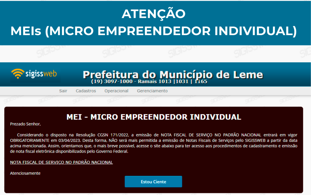 Alteração sistema de emissão de Notas Fiscais de Serviço para MEIs -Micro Empreendedor Individual