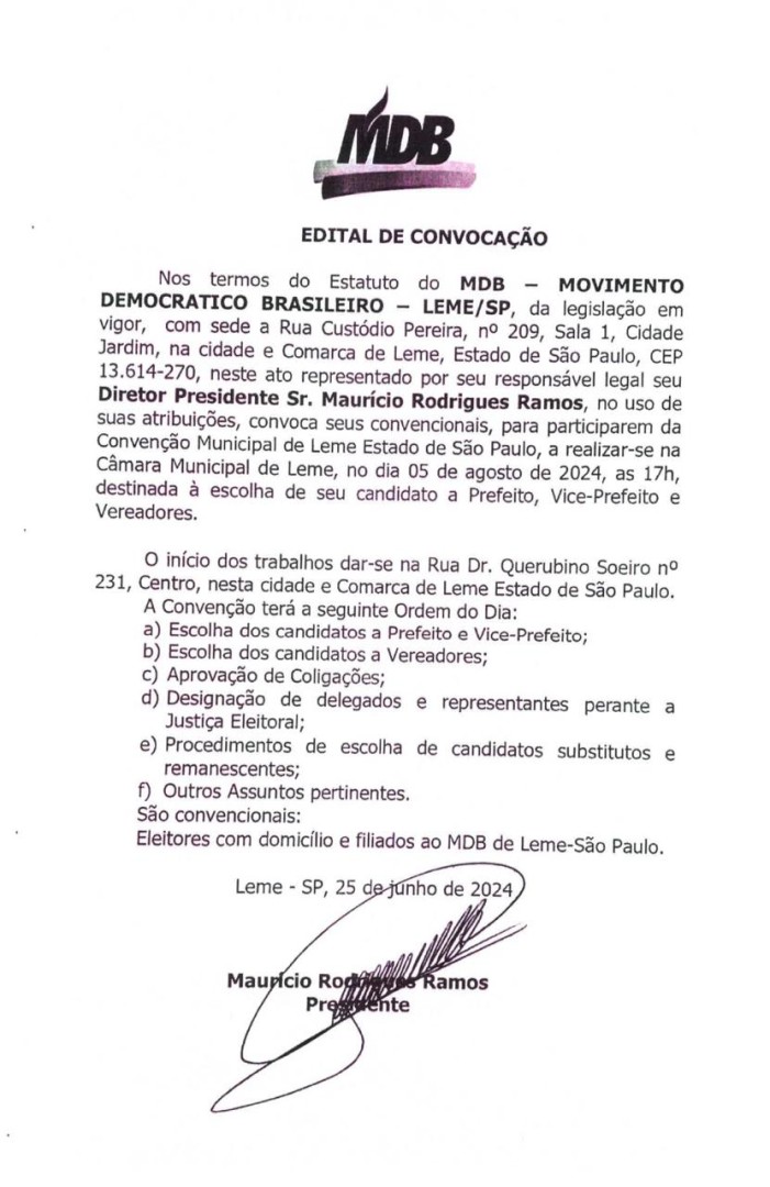 EDITAL DE CONVOCAÇÃO DO MDB