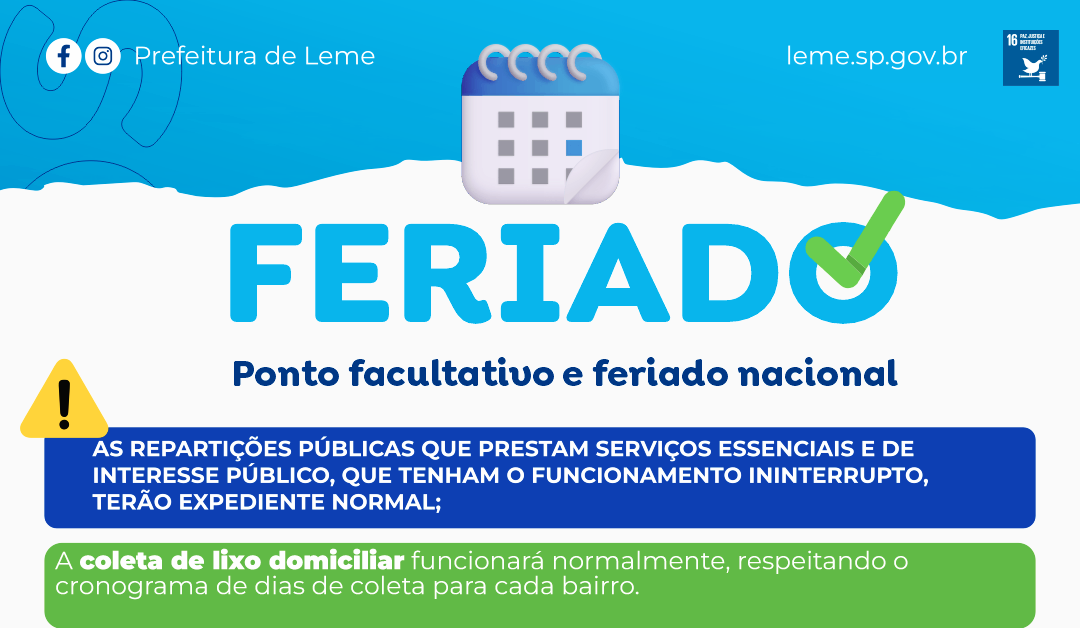 PONTO FACULTATIVO E FERIADO NACIONAL NAS REPARTIÇÕES PÚBLICAS MUNICIPAIS DIAS 20 E 21 DE ABRIL