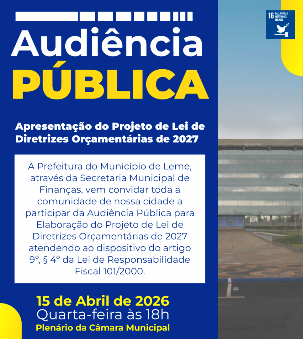SECRETARIA DE FINANÇAS INFORMA SOBRE AUDIÊNCIA PÚBLICA NO DIA 15 DE ABRIL DE 2026