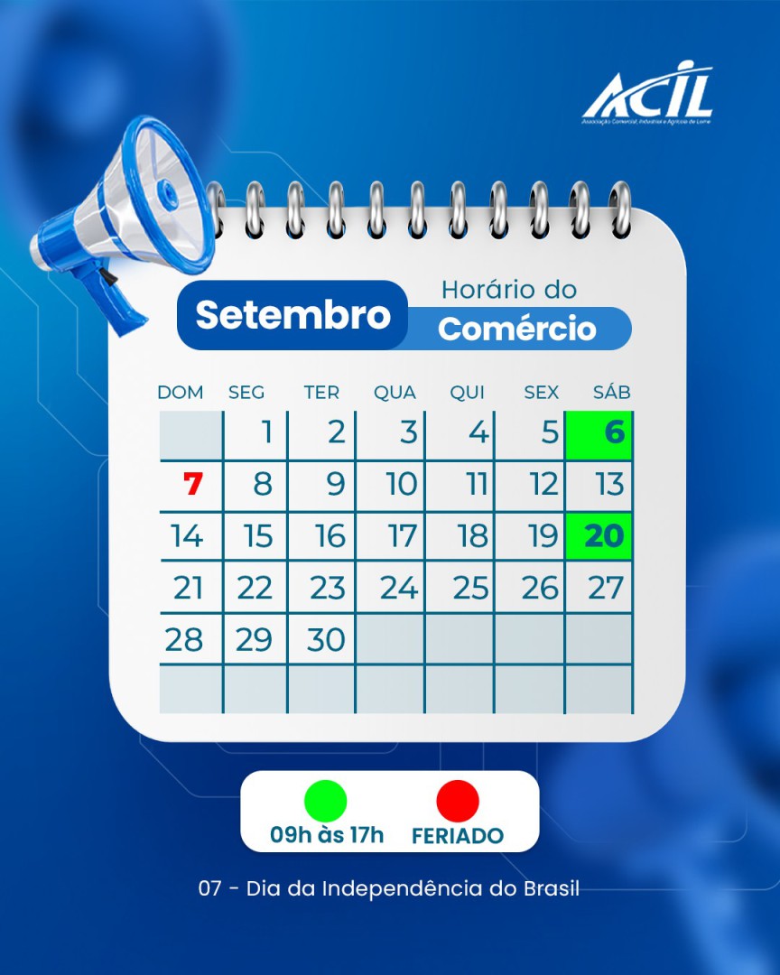ACIL INFORMA HORÁRIOS DO COMÉRCIO PARA SETEMBRO/2025