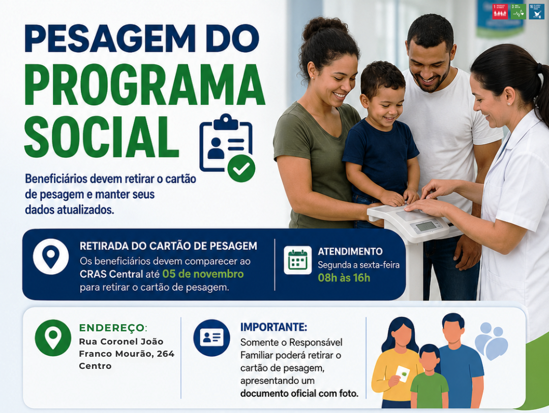 OS BENEFICIÁRIOS DO BOLSA FAMÍLIA DEVEM RETIRAR O CARTÃO DE PESAGEM E MANTER DADOS ATUALIZADOS