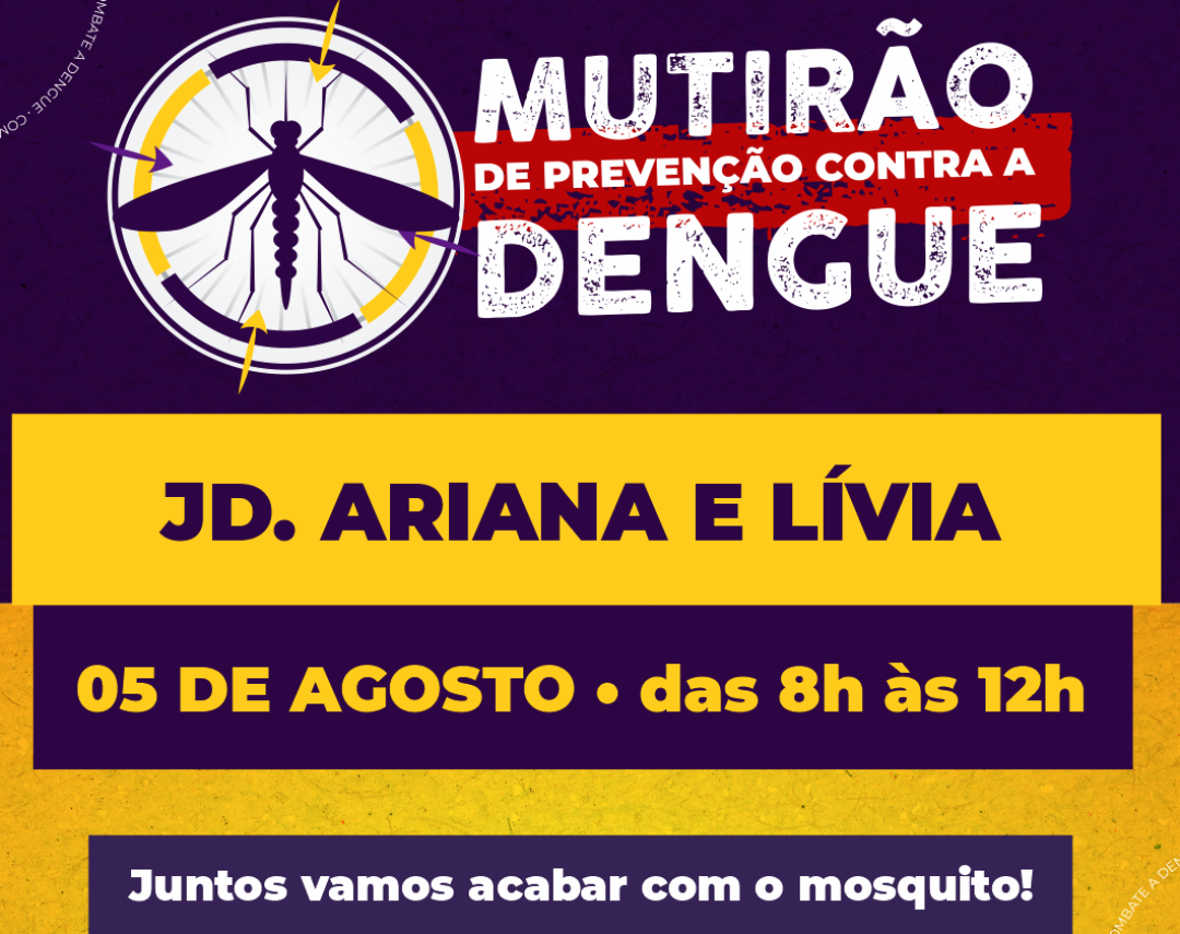 Mutirão contra o Aedes aegypti nos Bairros Jardins Ariana e Lívia acontecerá no dia 05 de Agosto