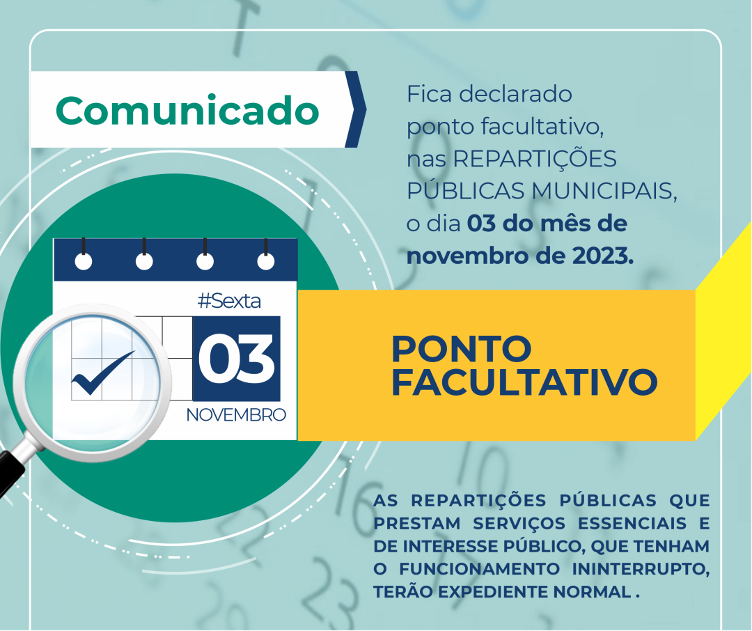 Ponto facultativo repartições públicas municipais dia 03 de novembro