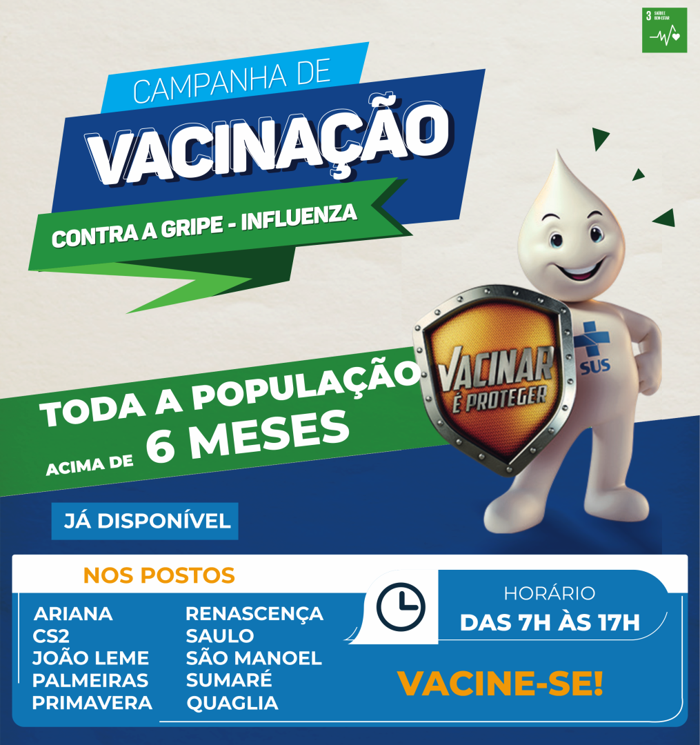 VACINA CONTRA A GRIPE ESTÁ LIBERADA PARA TODA POPULAÇÃO ACIMA DE 6 MESES DE IDADE EM LEME