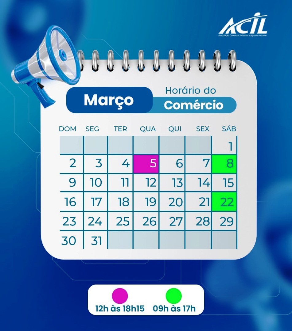 HORÁRIO DO COMÉRCIO PARA MARÇO